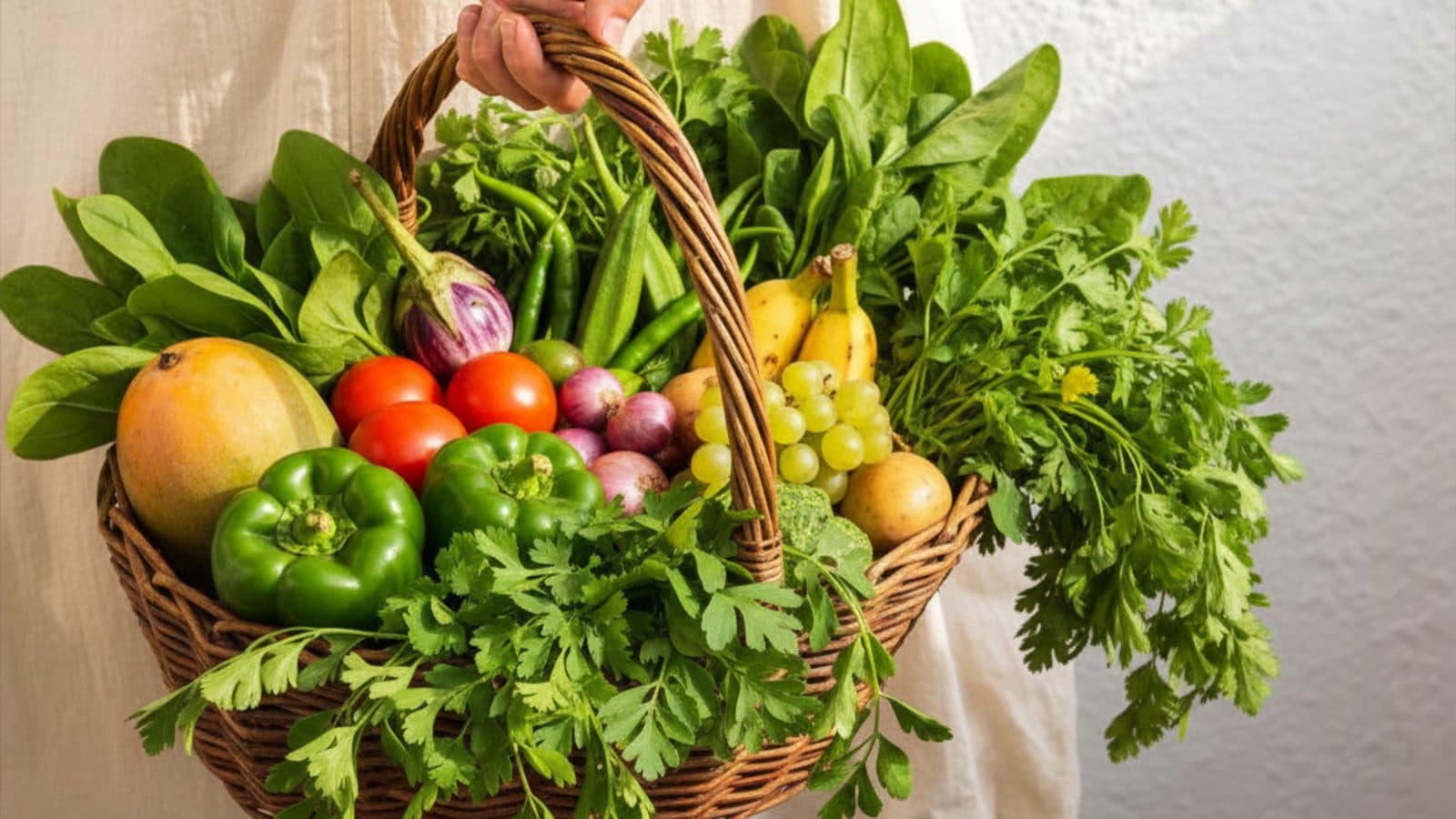 A basket of fresh organic produce from InAcres farms